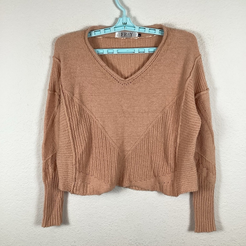 Fray Womens Sweater Sz S Small Warm Long Sleeve Solid Pullover V Neck Excellent